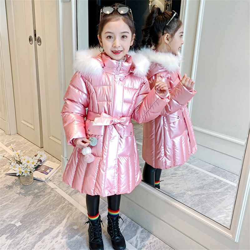 Down Coat Winter Jackets For Girls Parkas Children's Outerwear Casual Hooded Big Fur Collar Solid Bright Waterproof Cotton Clothes 221007