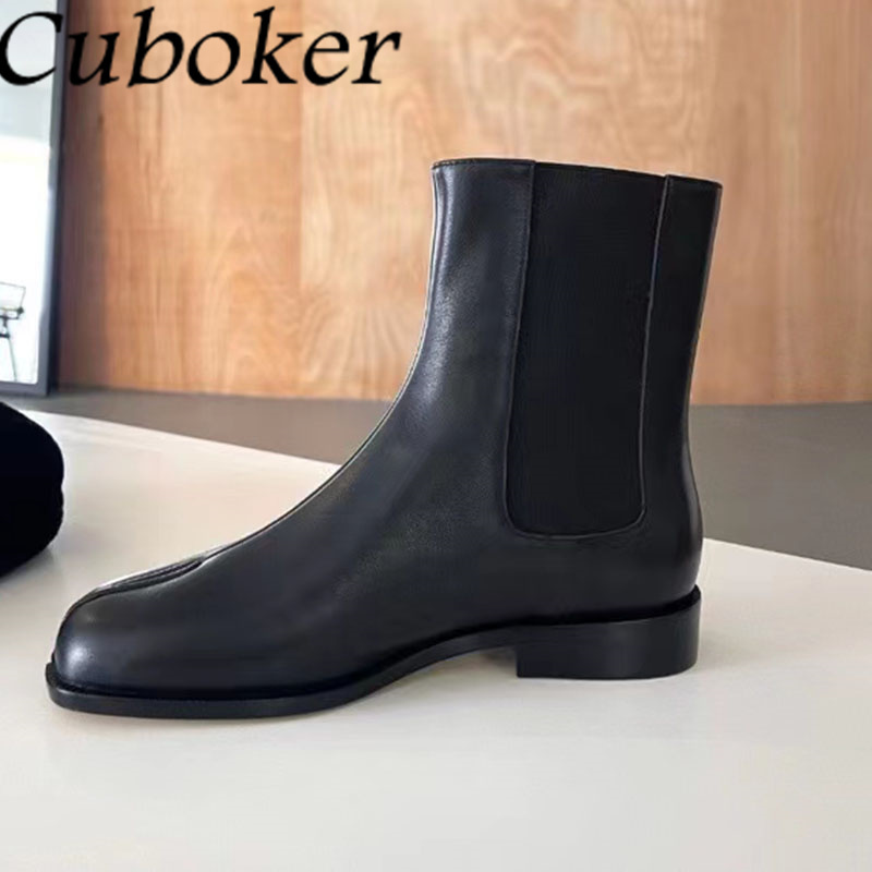 Boots Genuine Leather Women Ankle Black Split Toe Motorcycle For Men High Quality Runway Couple Womens Botas 221007