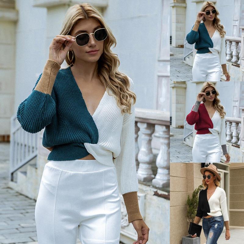 Women' Sweaters Women' Early Autumn Fashion Casual Jumper Female Loose V-Neck Stitching Contrast Color Twisted Long-Sleeve Top Sweater
Women' Sweaters Women' Early Autumn Fashion Casual Jumper Female Loose V-Neck Stitching Contrast Color Twisted Long-Sleeve Top Sweater