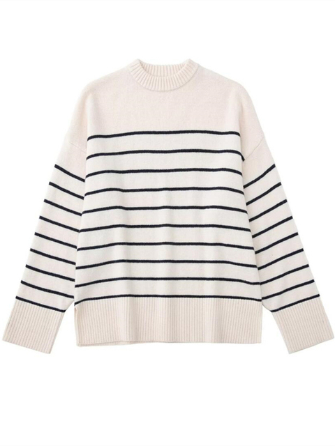 Women's Knits Tees Ladies Oversize Loose Autumn Winter Sweater Women Striped Warm Casual Knit Basic Chic Jumper Pullover Women Sweater Top Female