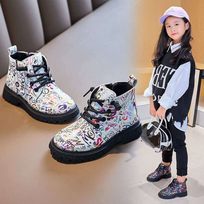 Boots Kids Fashion with Word Prints Cool Tide for Boys Children Unisex Korean PU Versatile Princess Ankle Girls 221007