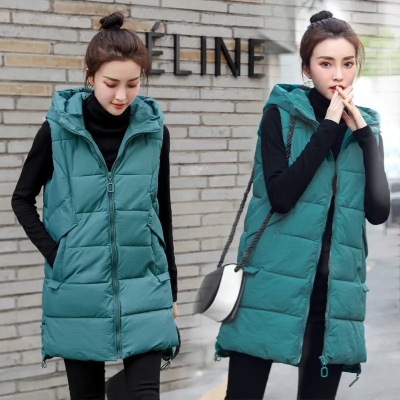 Women's Vests Women's Vest Jacket Down Cotton Vest Autumn Winter Jacket Hooded Long Coat Sleeveless Loose Female Waistcoat Snow Wear 221007