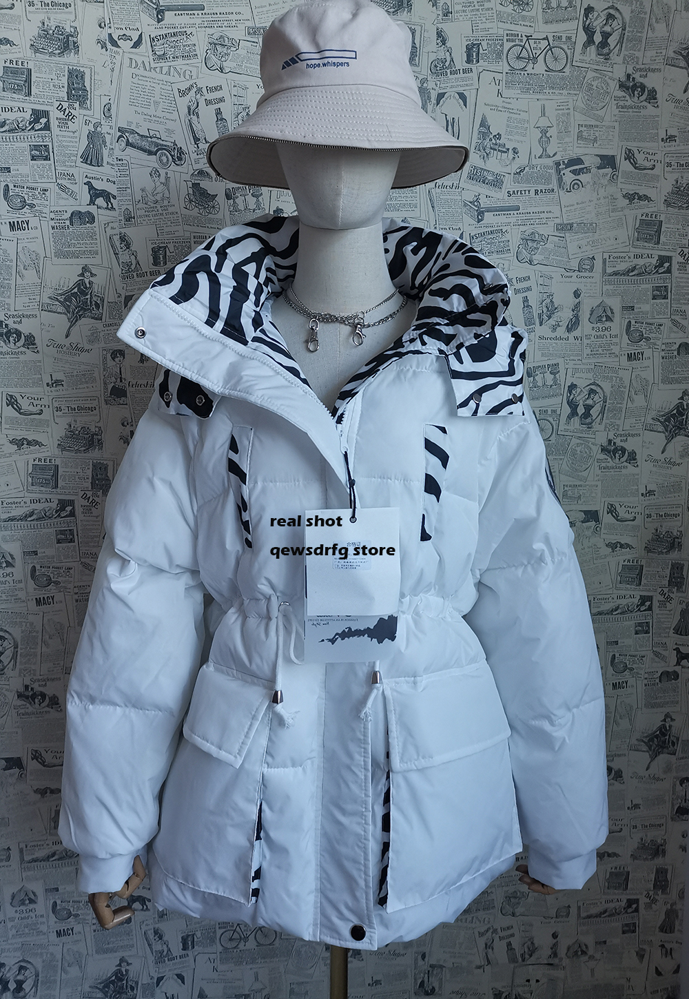 Women's Down Parkas Winter Jacket Female Fashion Zebra Pattern Loose Down Cotton Coat Loose Hooded Bread Clothing Women's Down Jackets 22100