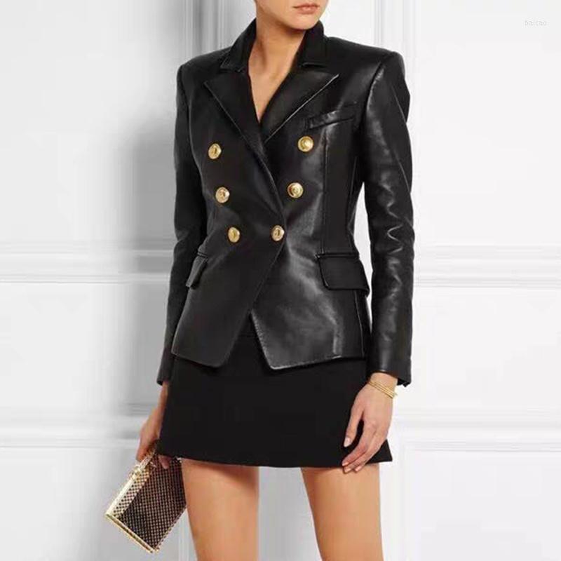 Women' Leather Black PU Jacket Women Designer High Quality Faux Metal Double Breasted Buckle Female Jackets
Women' Leather Black PU Jacket Women Designer High Quality Faux Metal Double Breasted Buckle Female Jackets