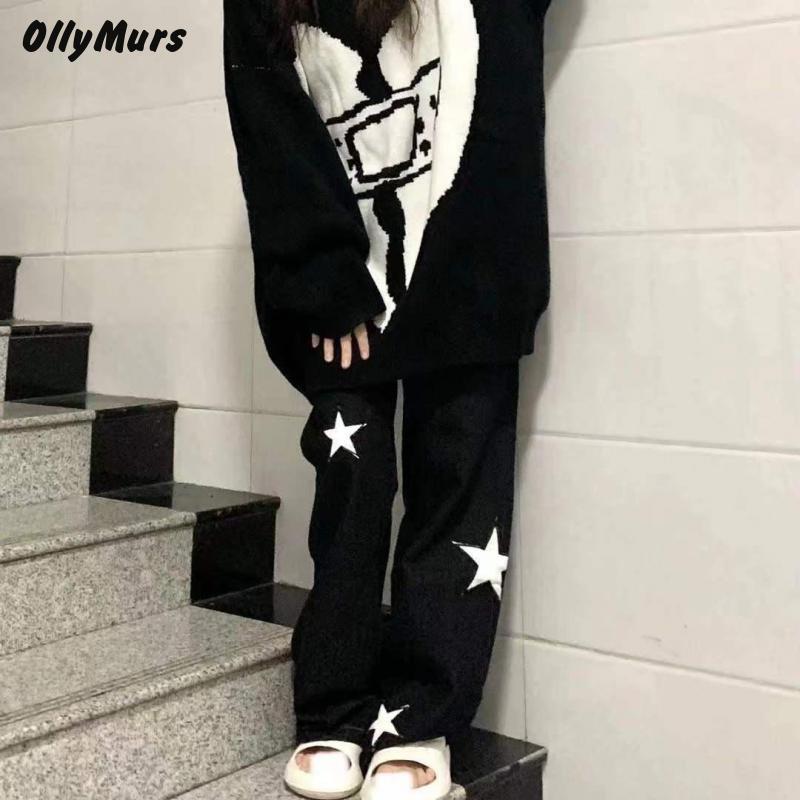 Womens Pants Capris Pants Women Black High Waist Wide Leg Pant Harajuku Fashion Baggy Vintage Sweatpants Wide Trousers for Women Outfits Streetwear 22