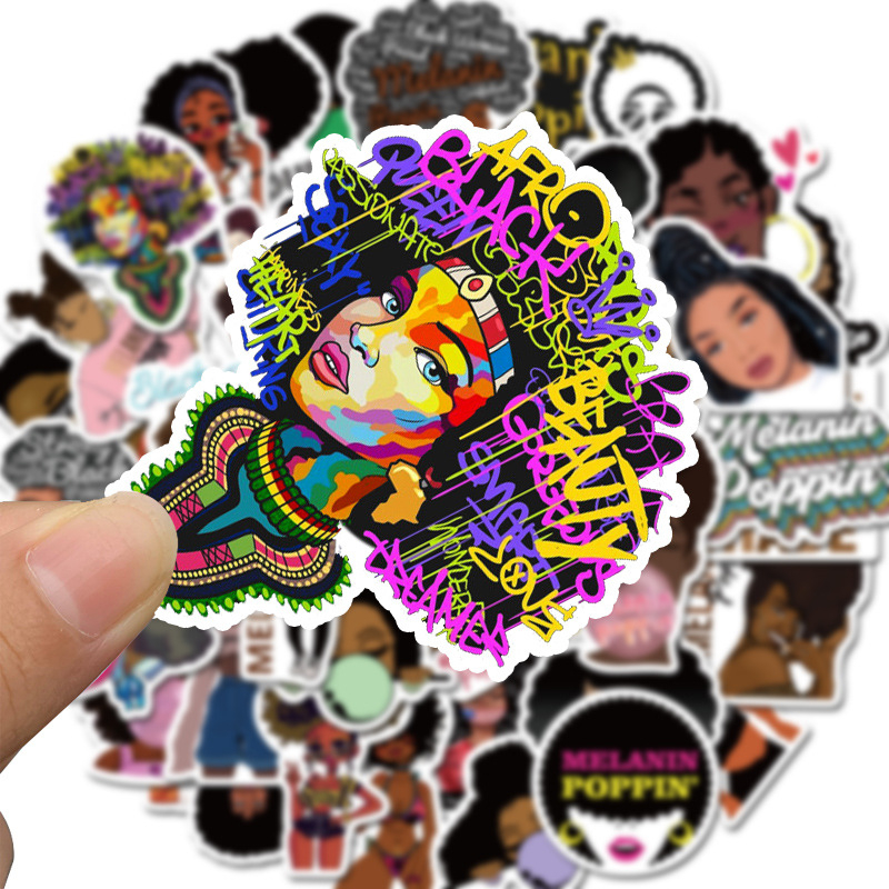 50PCS Melanin Poppin Stickers Inspirational Black Girl Graffiti Kids Toy Skateboard car Motorcycle Bicycle Sticker Decals Wholesale