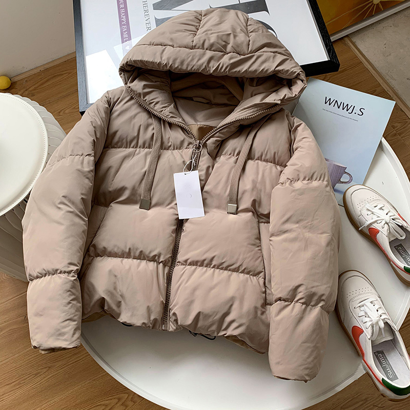 Women's Down Parkas Women's Winter Coats Warm Hooded Parka Solid Color Wild Casual Loose Thicken Fluffy Cotton-padded Jacket Women Jaqueta F