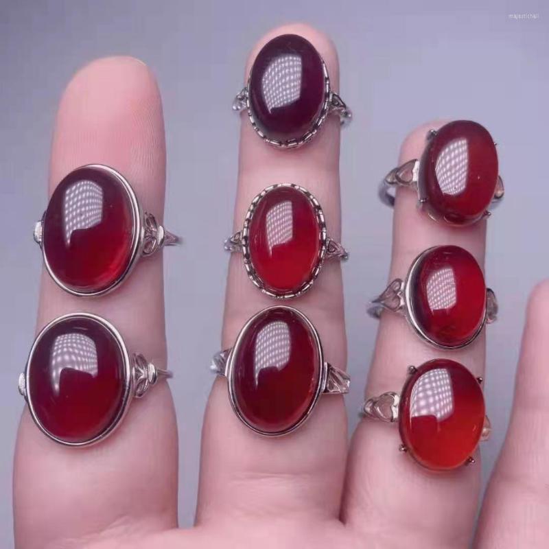 Cluster Rings S925 Sterling Silver Natural Garnet Wedding Ring Red Gem Jewelry Glossy Large Fashion For Beauty Woman Stone Noble Male
