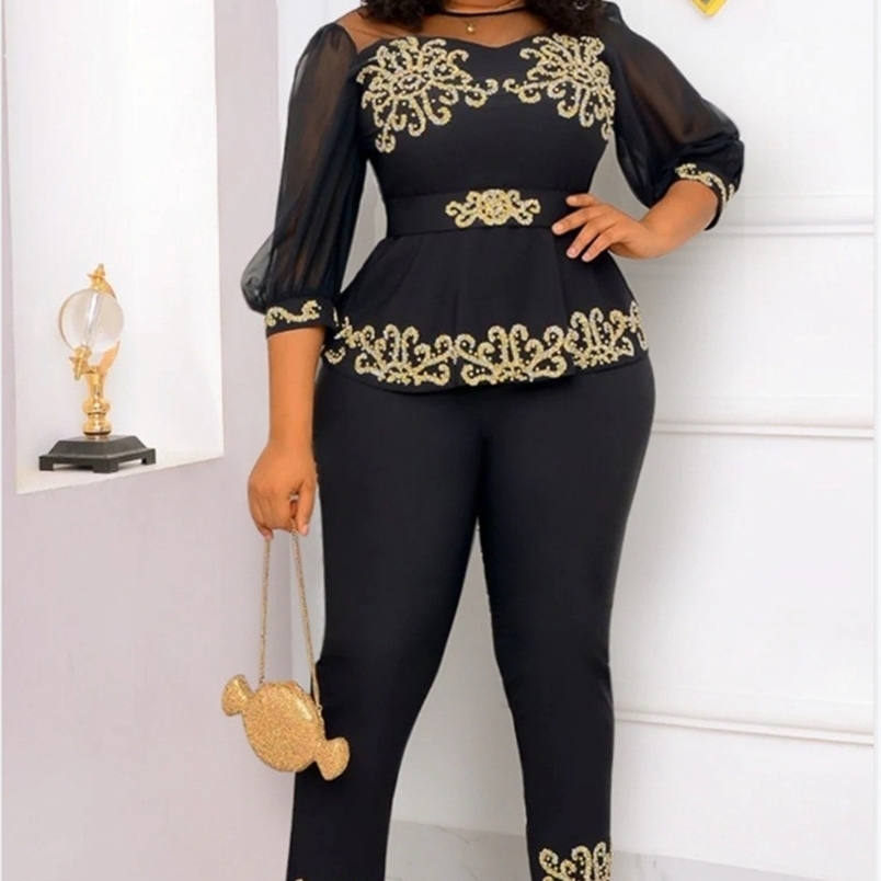 Women's Two Piece Pants VAZN s High-end Mature Office Lady Women Of Quality Half Sleeve Long Straight Pants Slim 2 Piece Set For Women 221007