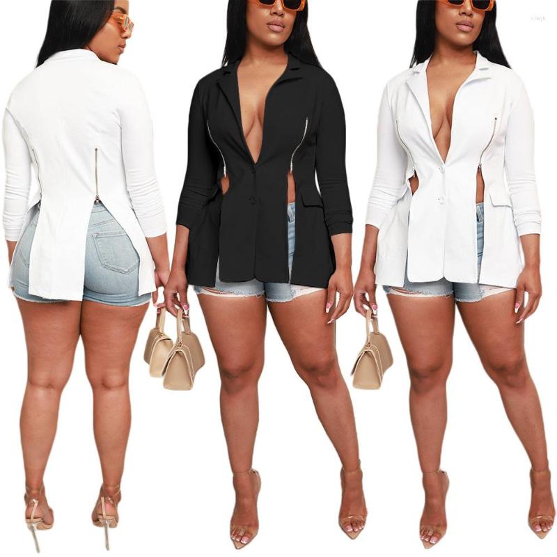 Women's Suits Sexy Zipper Split Blazer Top Autumn Long Sleeve Turn Down Collar Button Up Shirt Women White Black Y2k Tops Casual Streetwear
Women's Suits Sexy Zipper Split Blazer Top Autumn Long Sleeve Turn Down Collar Button Up Shirt Women White Black Y2k Tops Casual Streetwear