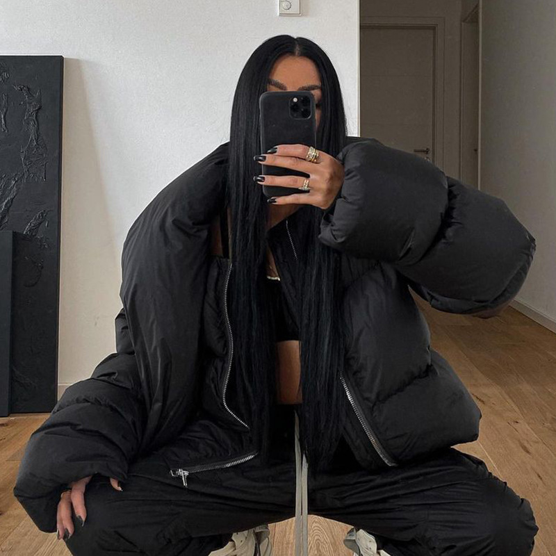 Women's Down Parkas Winter Oversized Black Bubble Coats Women Fashion Zipper Scarf Collar Puffer Short Jackets High Street Outwear Casual Parka 2