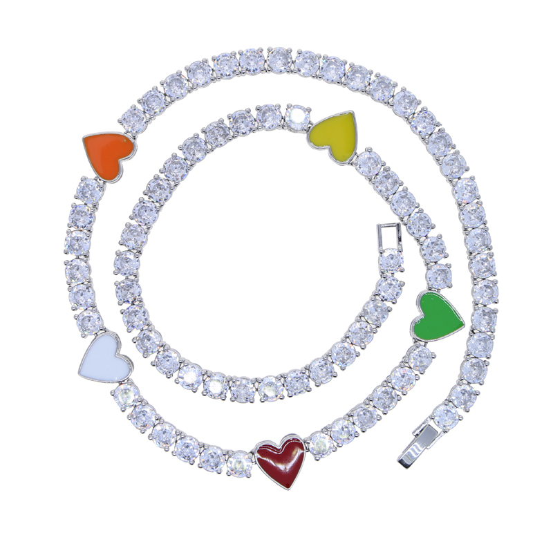 Iced Out Bg 5mm Cubic Zirconia Tennis Chain Necklace with Colorful Enamel Heart Lip Charm for Men and Women