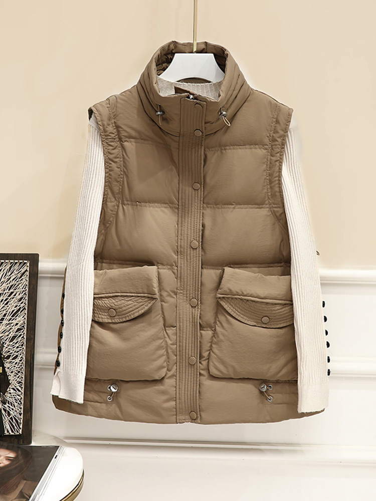 Women's Vests Janveny Winter Autumn Women Down Vest Black Stand Collar Windproof Gilet Sleeveless Puffer Feather Parka 90 Duck Down Waistcoat 221