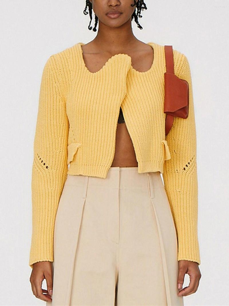 Women' Knits Women Wave Collar Yellow Knit Cardigan Slim Elegant Ladies Long Sleeve Fashion Knitted Sweater 2022 Autumn, Top
Women' Knits Women Wave Collar Yellow Knit Cardigan Slim Elegant Ladies Long Sleeve Fashion Knitted Sweater 2022 Autumn, Top