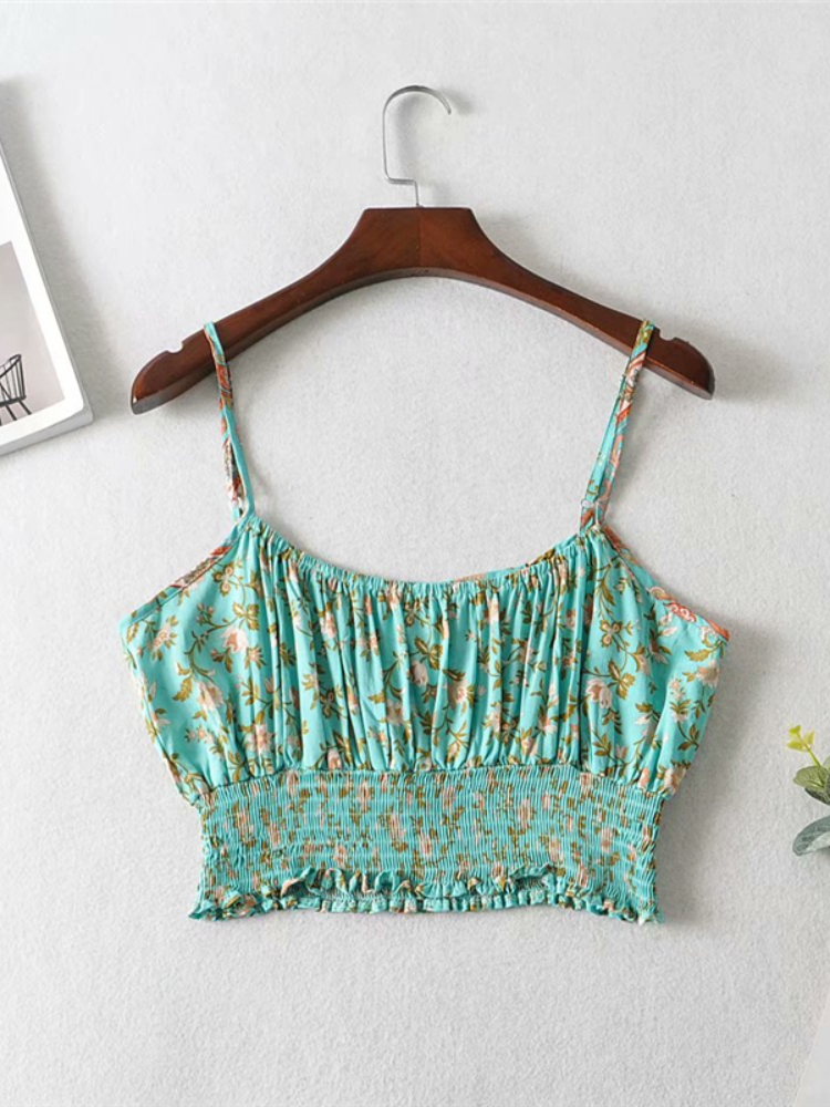Women's Two Piece Pants Vintage Chic Women Floral Print Outfits Strap Sleeveless Tops Bohemian Suits Drawstring Pants 2 Pieces Rayon Cotton Boho 