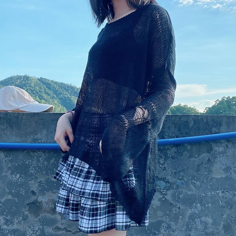 Women's Sweaters Autumn Harajuku O Neck Black White Lady Hollow Out Sexy See Through Knit Gothic Girl Thin Loose Pull Sweater Summer Top
Women's Sweaters Autumn Harajuku O Neck Black White Lady Hollow Out Sexy See Through Knit Gothic Girl Thin Loose Pull Sweater Summer Top