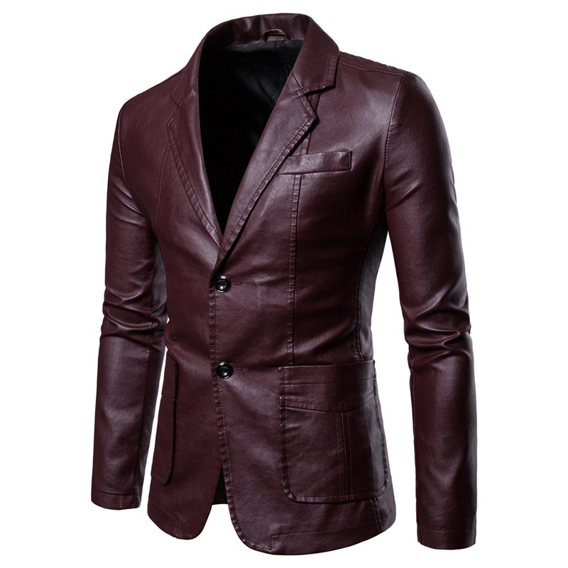 Men's Leather Faux Spring Autumn Fashion Lapel Dress Suit Coat / Male Business Casual Pu Blazers Jacket 221006