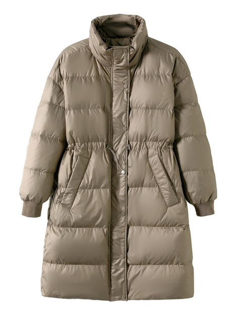 Women's Down Parkas Lagabogy Winter Stand Collar Long Women White Duck Down Jacket Female Loose Windproof Khaki Parka Thick Warm Snow Coat 221007