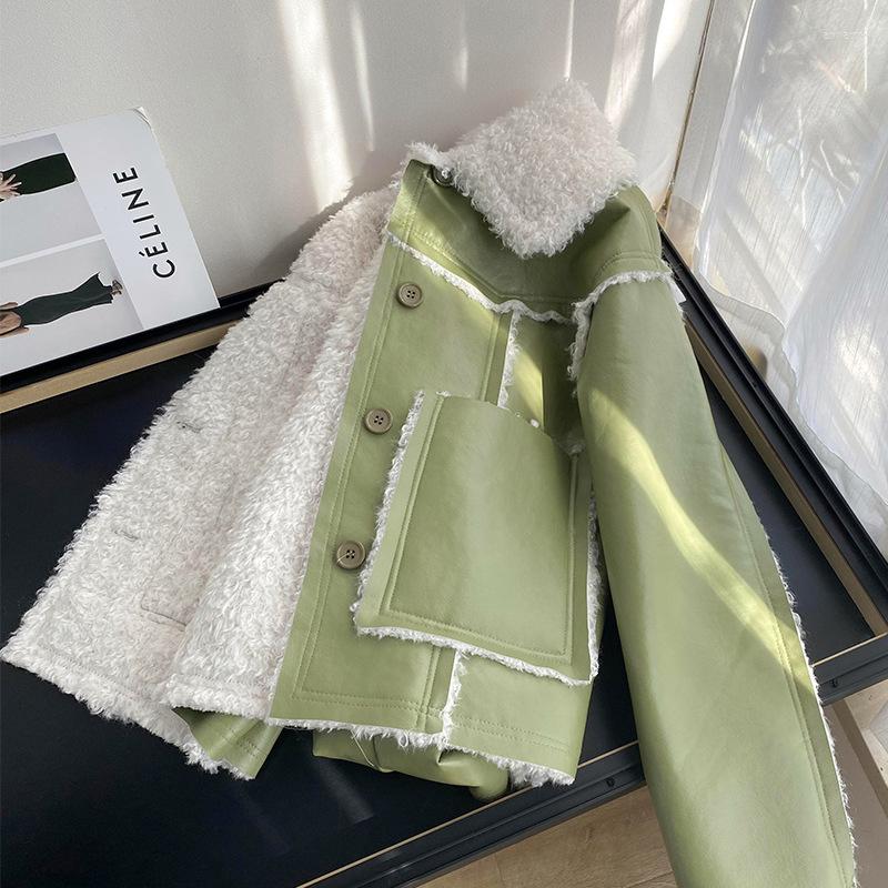 Women' Leather Elegant Lamb Wool Coat Women Loose Korean Fashion Motorcycle Short Jacket 2022 Autumn Thicken Outerwear Female, Black
Women' Leather Elegant Lamb Wool Coat Women Loose Korean Fashion Motorcycle Short Jacket 2022 Autumn Thicken Outerwear Female, Black