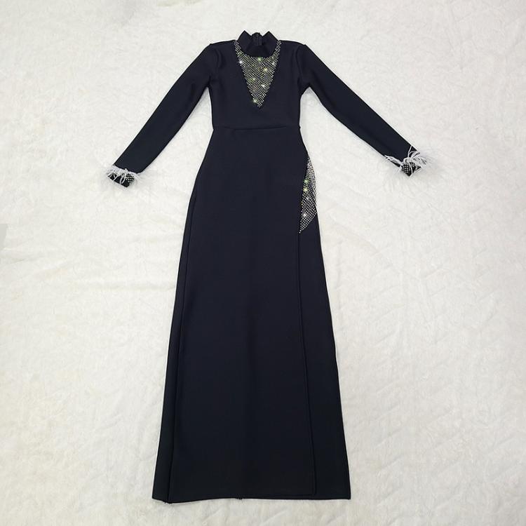 ostrich women lady black maxi long dresses style design long sleeve spring autumn outfits dress YS5223