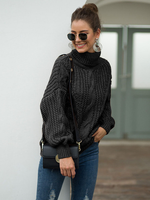 Women's Knits Tees Autumn Winter Women Turtleneck Sweater Loose Short Elegant Warm Knitted Pullovers Fashion Solid Tops Knitwear Jumper 221007