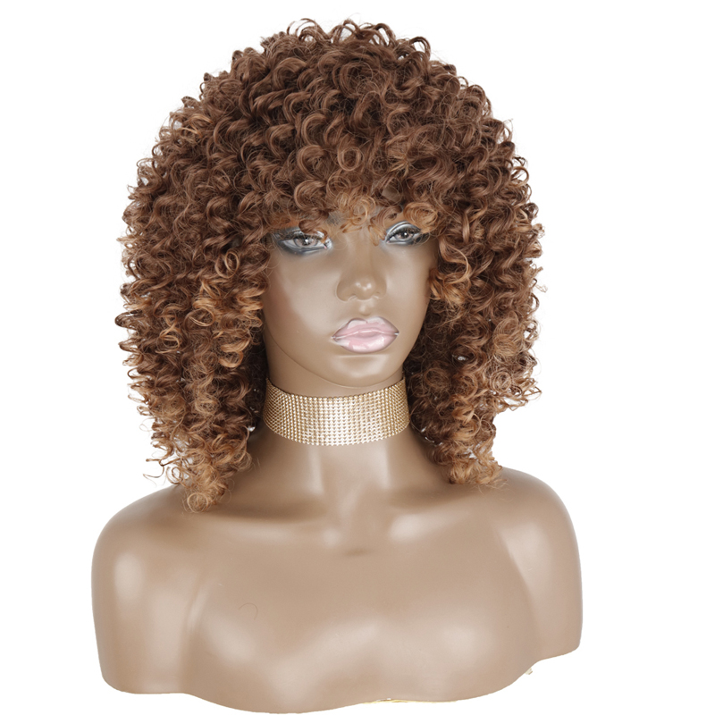 Synthetic Afro Kinky Curly Wigs Short Curly Wig For Women With Bangs Mixed Black and Gray Wig for Black Women