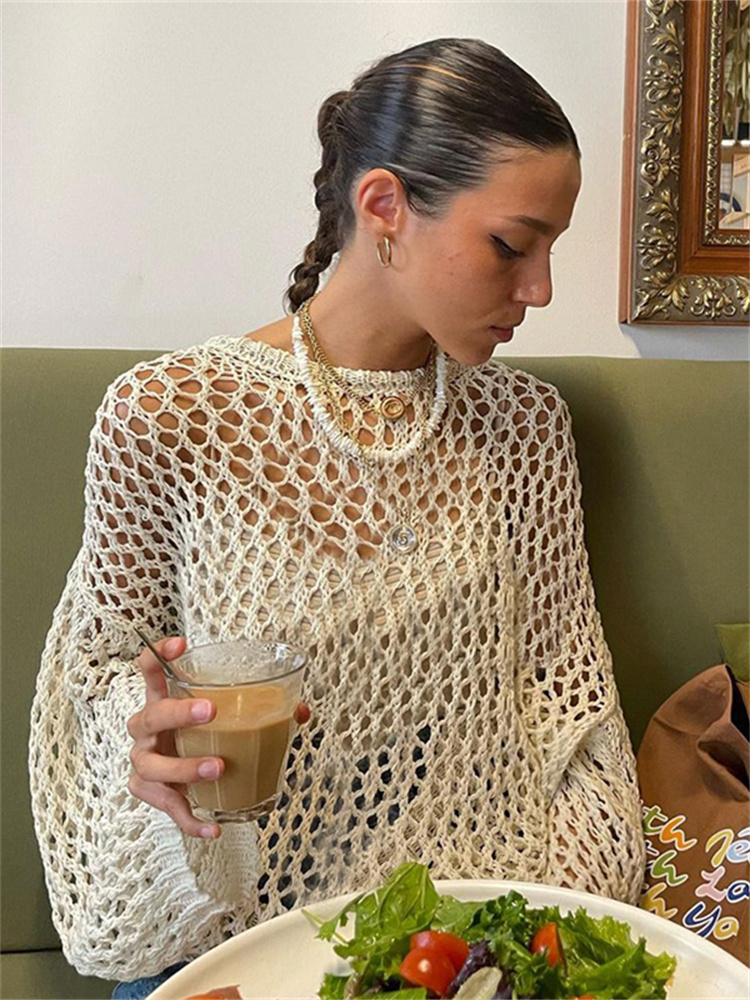 Women's Knits Tees Y2K Harajuku Hollow Out Knit Pullovers Crewneck Autumn Vintage Fairycore Grunge Top Fashion Retro Smock Sweater Cuteandpsycho 