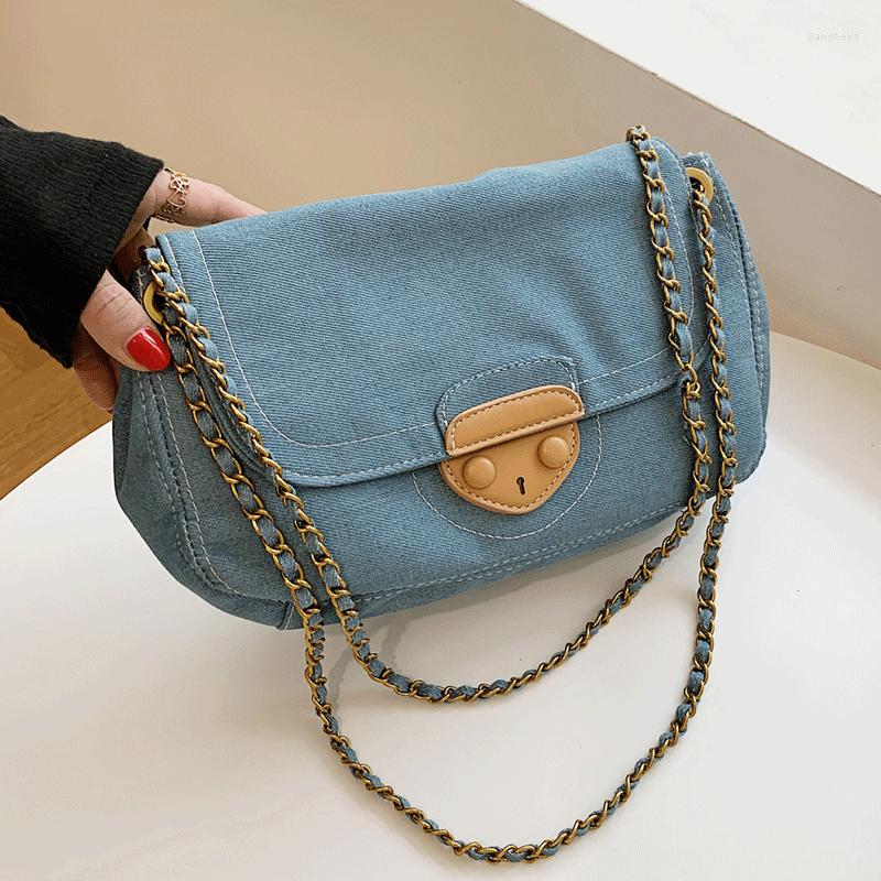 Evening Bags Vintage Denim Shoulder Designer Fashion Crossbody Bag For Women Chain Handbags Female Sac Solid Color Flap Messenger, Blue
Evening Bags Vintage Denim Shoulder Designer Fashion Crossbody Bag For Women Chain Handbags Female Sac Solid Color Flap Messenger, Blue
