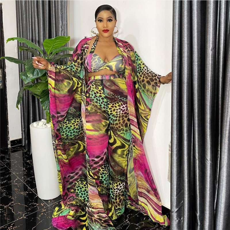 Women's Two Piece Pants Ladies 4 Piece Set African Dashiki Fashion Long Tops Bra Scarf Wide Pants Four Piece Suit Party Dresses For Women 221007