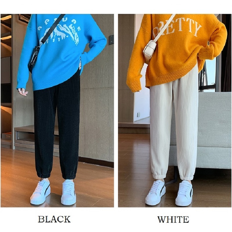 Womens Pants Capris Women Warm Winter Plush Thick Cashmere Corduroy Pants Female Casual Korean Style Sweatpants Loose Harem Long Trousers Joggers 2210