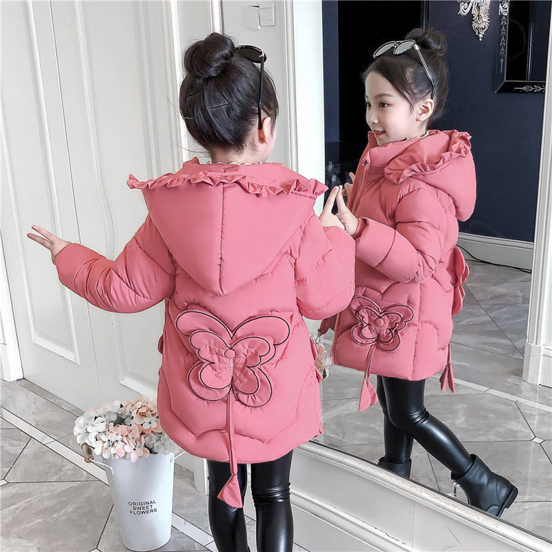 Down Coat 3-12Y toddler Girls Long Jacket Outwear Children Cotton-padded Jacket Girl Winter down Clothes Warm Coat Fur Hooed Snowsuit Kids 221007