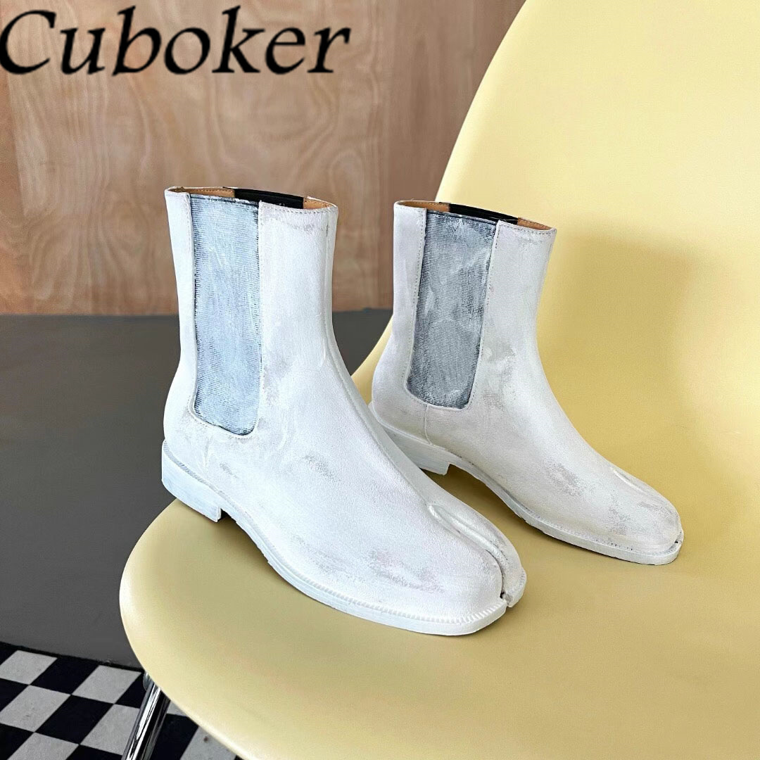 Boots Genuine Leather Women Ankle Black Split Toe Motorcycle For Men High Quality Runway Couple Womens Botas 221007