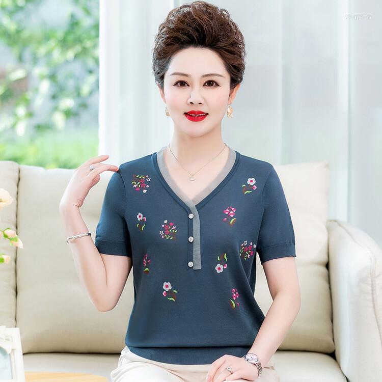 Women's T Shirts 2022 Summer Autumn Women Thin Knitted T-shirt Lady Mother's Floral T-shirts, Blue
Women's T Shirts 2022 Summer Autumn Women Thin Knitted T-shirt Lady Mother's Floral T-shirts, Blue