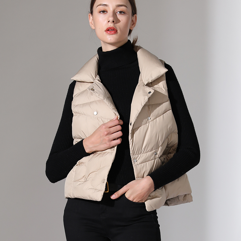 Women's Vests Janveny Black Khaki Stand Collar Women Winter Autumn Vests Ladies Casual 90 Duck Down Short Jacket Sleeveless Female Waistcoat 2210