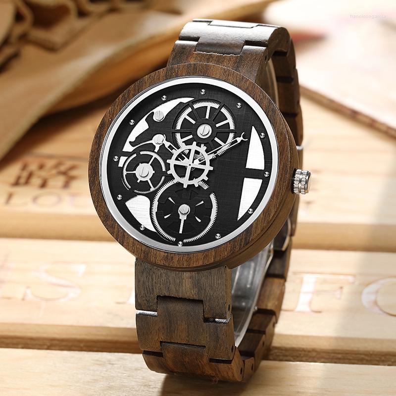 Wristwatches Creative Men's Quartz Movement Wooden Watch Gear Dial Design Features Hands Strap Business Fashion Gifts For Men 2022
Wristwatches Creative Men's Quartz Movement Wooden Watch Gear Dial Design Features Hands Strap Business Fashion Gifts For Men 2022