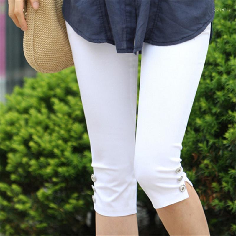 Women' Pants High Elasticity Breeches Summer Candy Color Capris Women Thin Ladies Waist Elastic, White