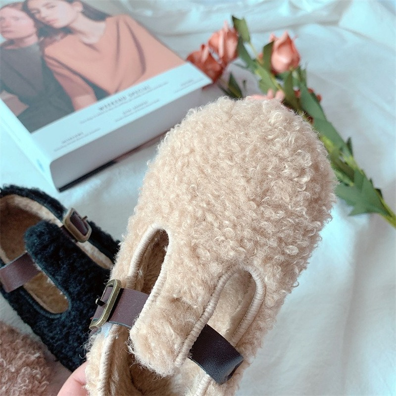 Sneakers Children Cotton Shoes Warmth Girls Furry Warm Winter Baby Solid Color Cotton Soft Sole Peas Shoes Girls Toddler Fleece Shoe 221007