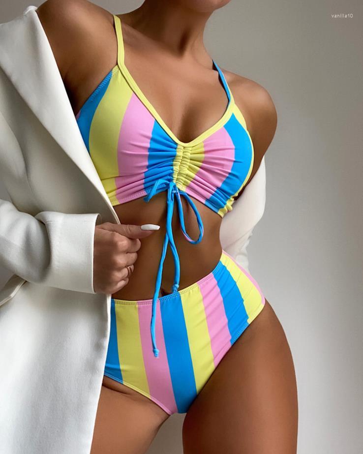 Women' Swimwear 2022 Summer Women V-neck Two-piece Drawstring Set Multicolor Stripe Printed Pattern Bikini Sets Beachwear, Picture shown
Women' Swimwear 2022 Summer Women V-neck Two-piece Drawstring Set Multicolor Stripe Printed Pattern Bikini Sets Beachwear, Picture shown
