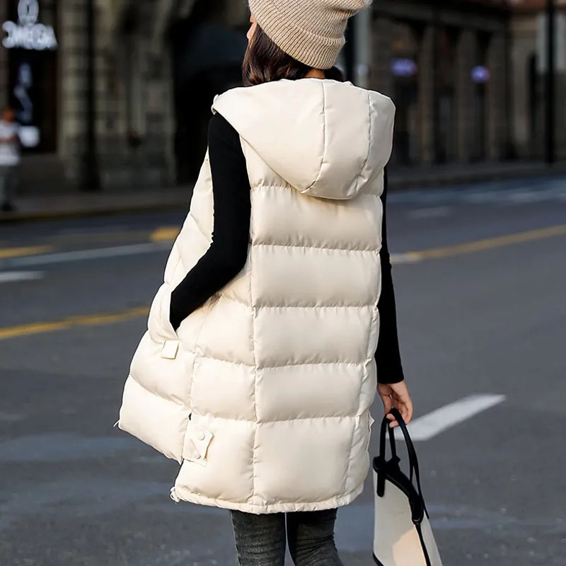 Women's Vests Women's Vest Jacket Down Cotton Vest Autumn Winter Jacket Hooded Long Coat Sleeveless Loose Female Waistcoat Snow Wear 221007