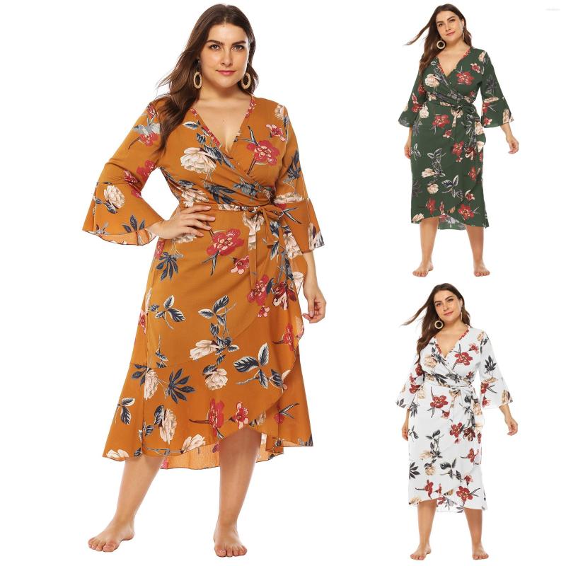 Casual Dresses Large Size Women's Flower Print Stitching Lotus Leaf Irregular Cross Strap Deep V -neck Dress, Yellow
Casual Dresses Large Size Women's Flower Print Stitching Lotus Leaf Irregular Cross Strap Deep V -neck Dress, Yellow