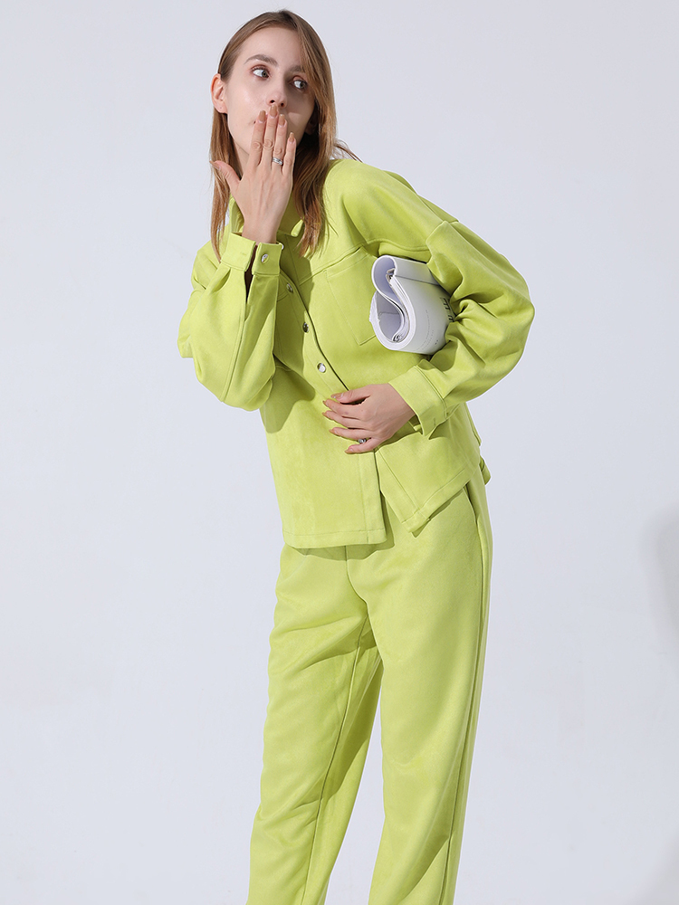 Women's Two Piece Pants GCAROL Women tracksuits Velvet Jacket And Pants Drop Shoulder Oversized Coat Single-Breasted Elastic Waist Overalls Cargo