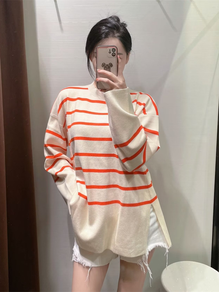 Women's Knits Tees Ladies Autumn Winter Sweater Women Striped Basic Loose Warm Soft Pullover Casual Knitted Jumper Chic Women Sweater Top Female 