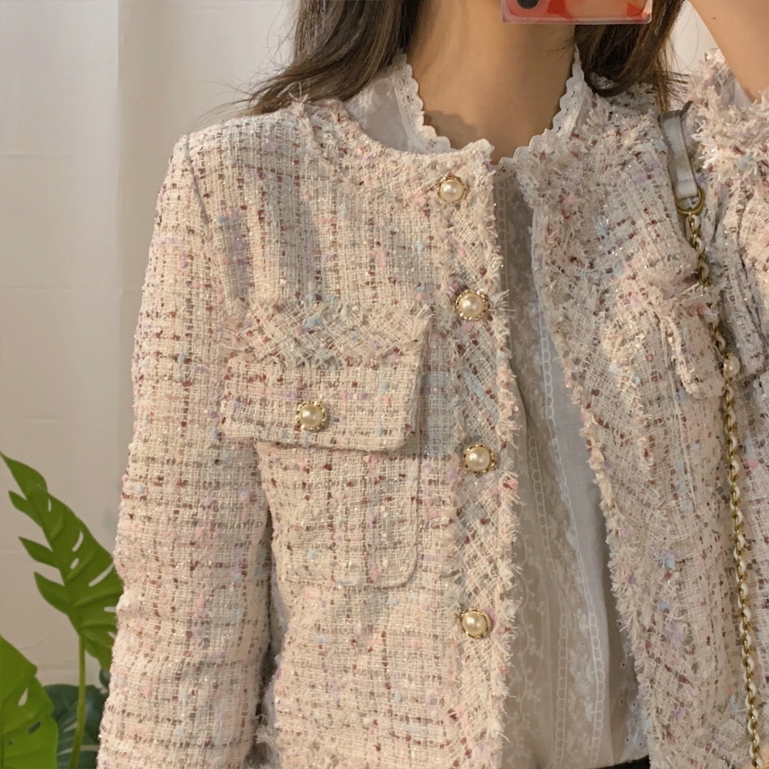 Women's Knits Tees HMA Autumn Women Single-Breasted Tweed Jacket High Quality Female Elegant Korean Chic Short Coat 221007