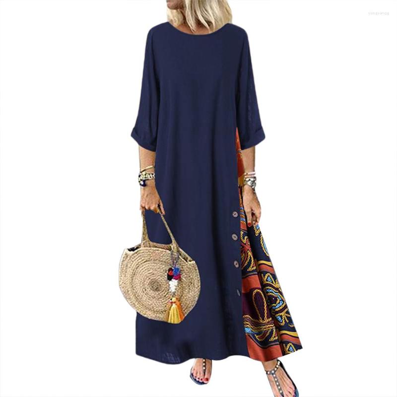Casual Dresses Fashion Vintage Dress O Neck 3/4 Sleeve Floral Printed Loose Leisure Contrast Stitching Long Woman 's Gown, Blue
Casual Dresses Fashion Vintage Dress O Neck 3/4 Sleeve Floral Printed Loose Leisure Contrast Stitching Long Woman 's Gown, Blue