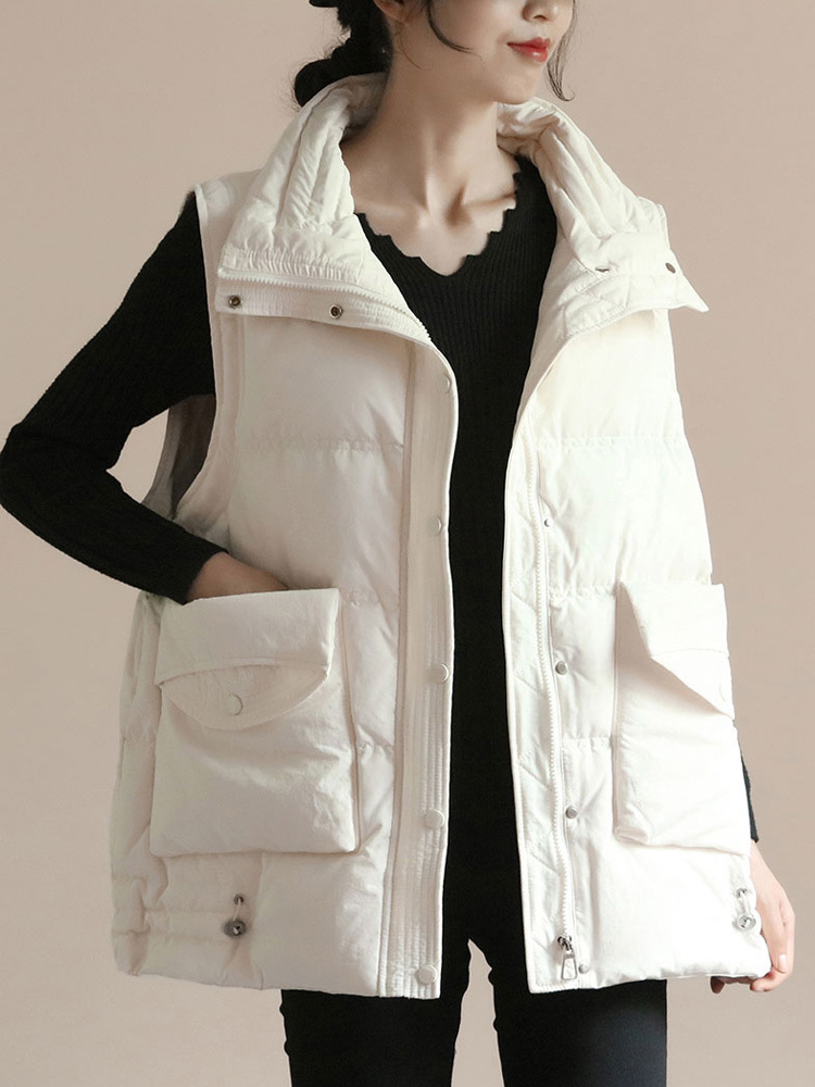 Women's Vests Janveny Winter Autumn Women Down Vest Black Stand Collar Windproof Gilet Sleeveless Puffer Feather Parka 90 Duck Down Waistcoat 221