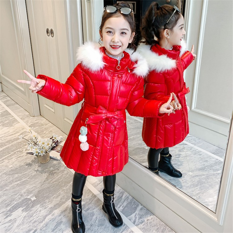 Down Coat Winter Jackets For Girls Parkas Children's Outerwear Casual Hooded Big Fur Collar Solid Bright Waterproof Cotton Clothes 221007