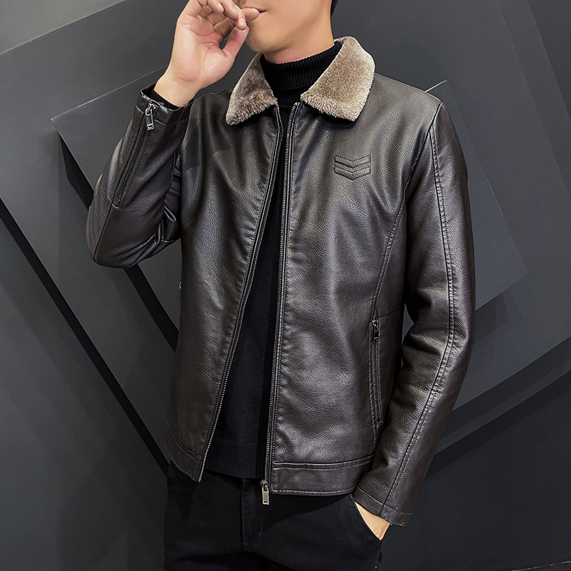 Men's Leather Faux Korean Latest Fleece Fur Jacket Men Winter Fashion Laple Zipper Straight Hem Formal Casual Coats Bomber 221007