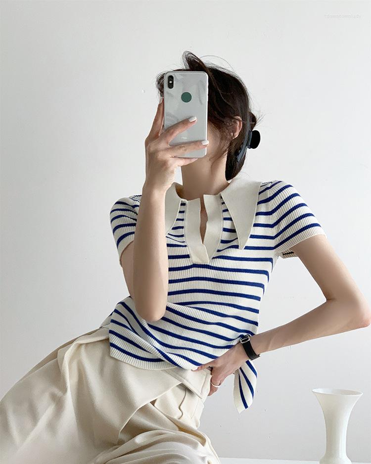 Women' T Shirts Sea Breeze Blue Striped Backless Deep V Turn Down Collar Short-sleeved T-shirt Women Top Retro Tee Shirt Femme, Sky blue
Women' T Shirts Sea Breeze Blue Striped Backless Deep V Turn Down Collar Short-sleeved T-shirt Women Top Retro Tee Shirt Femme, Sky blue