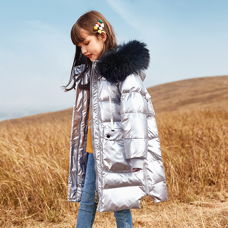 Down Coat Teen Girls Fashion Winter Jackets Warm 12 13 14 years Big Fur Hoodies Black Pink Silver Long Parkas Girl 221007