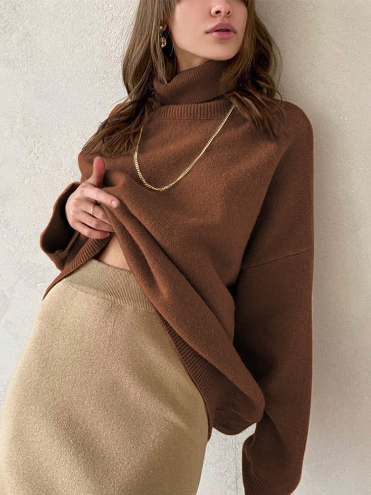 Women's Knits Tees Women Turtleneck Solid Basic Oversized Sweaters Pullovers Autumn Winter Female Casual Fashion Knitted Soft Sweaters Jumper 221